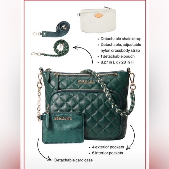 NWT MZ Wallace Emerald Leather Metro Scout Deluxe + leather metallic card case - Picture 10 of 10